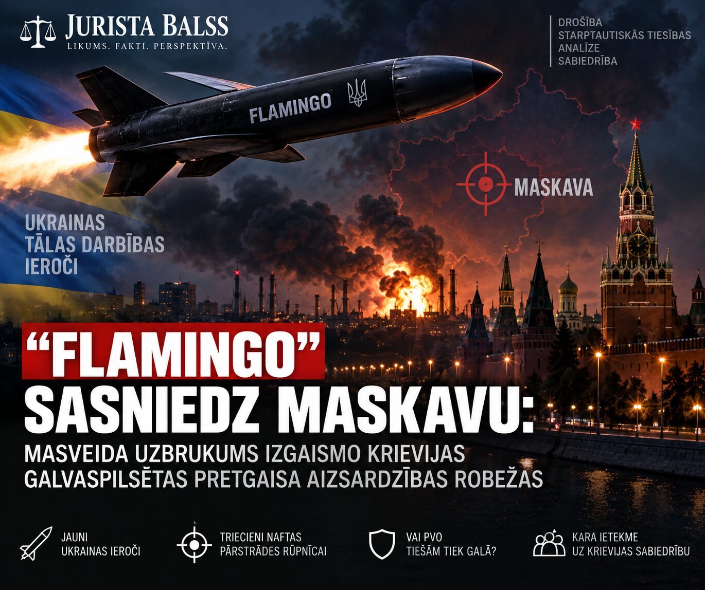 “Flamingo” sasniedz Maskavu: masveida uzbrukums izgaismo Krievijas galvaspilsētas pretgaisa aizsardzības robežas